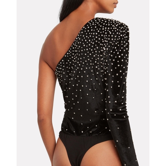 RETROFETE Velvet Embellished One Shoulder Bodysuit - Picture 4 of 16